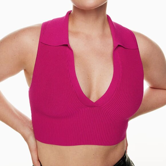 Aritzia Babaton Sculpt Knit Polo Top in Granita Pink - Size M Brand New - Picture 4 of 4